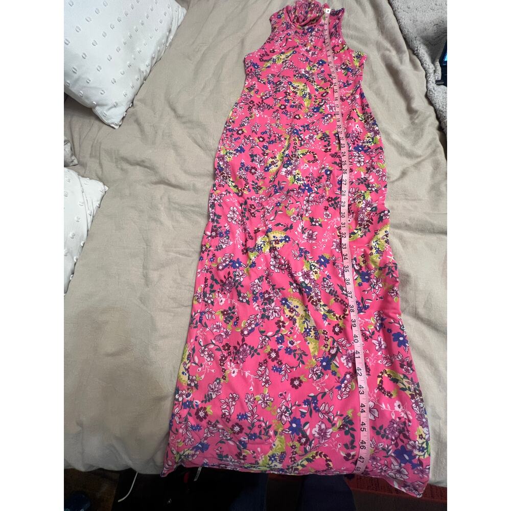 AFRM Poste Bright Pink Floral Mesh Turtleneck Sleeveless Midi Dress Size S - Picture 4 of 7